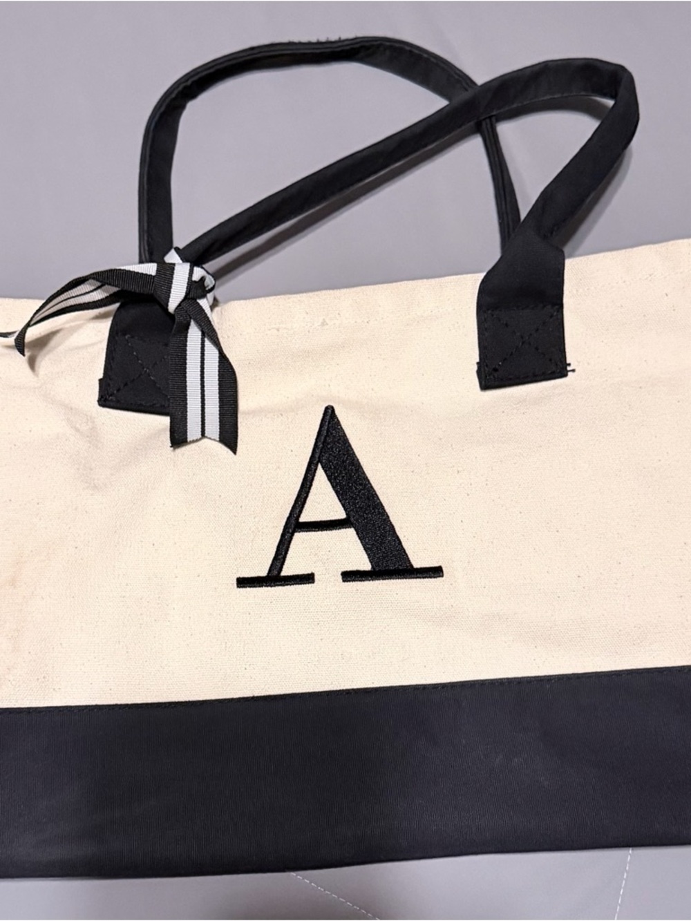Monogram Canvas Tote Bag in Black and Cream